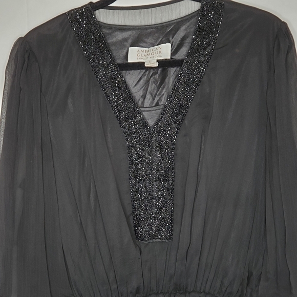Badgley Mischka Beaded Sheer Top Size L American Glamour Flowy Tunic Dark Fairy - Picture 2 of 14